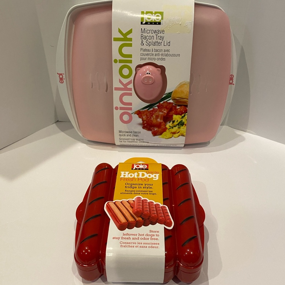 Bundle of 2 Cute Joie Items - Hot Dog Storage and Microwave Bacon Tray + Lid NWT